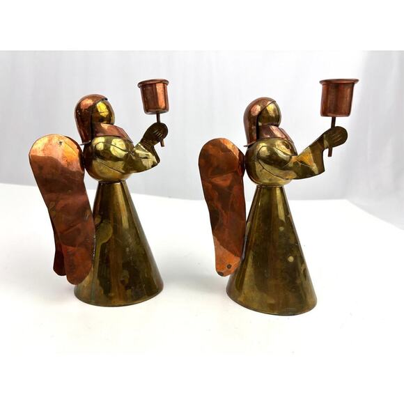 VTG Set Copper & Brass Angel Candle Holders Holiday Christmas Mexico - Picture 6 of 11